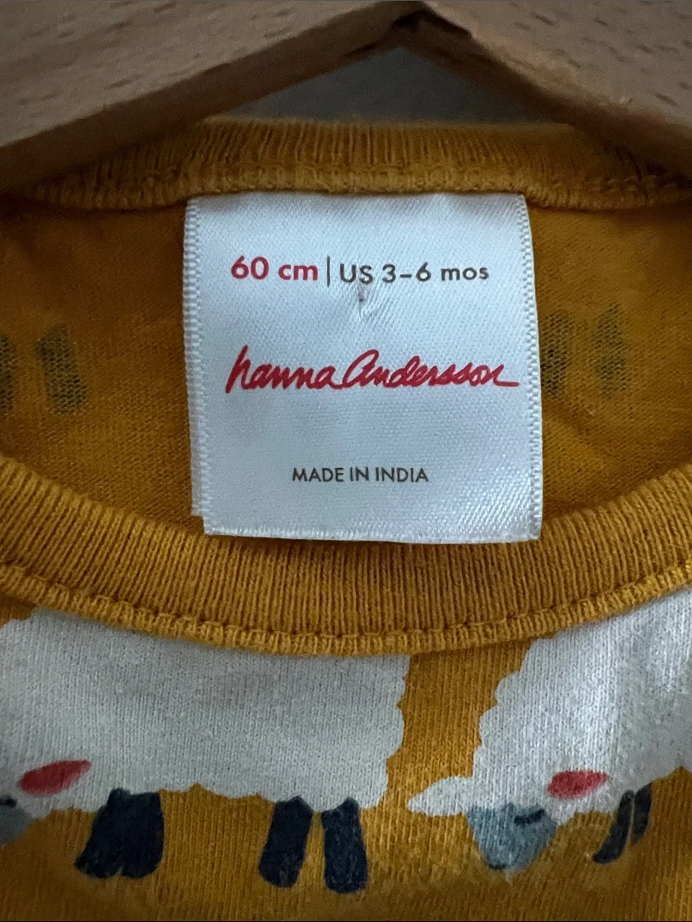 Hanna Andersson | Mustard Sheep Print Long-Sleeve Baby Dress Size 3-6 M